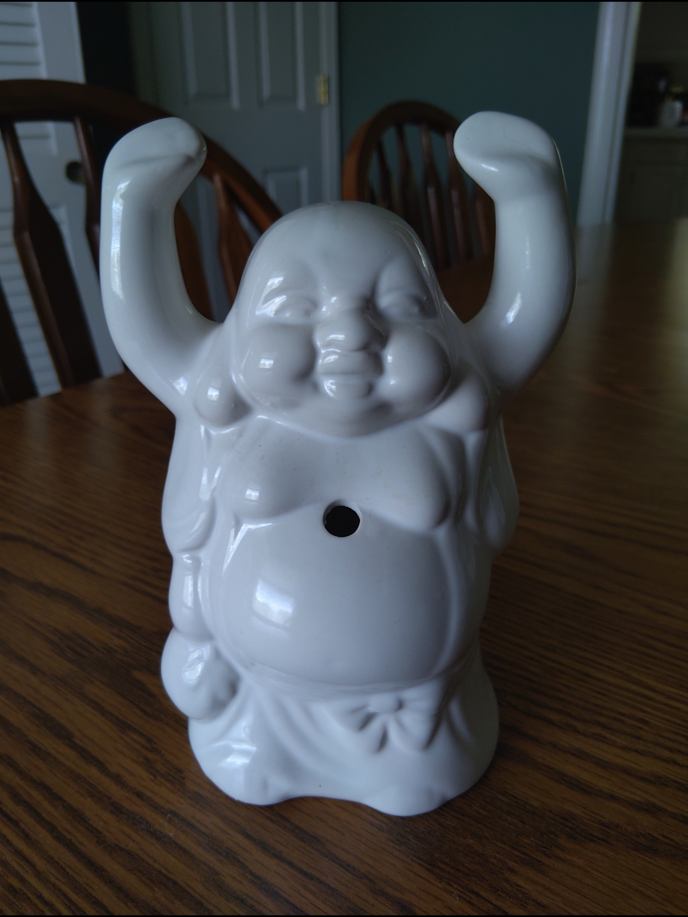 Vintage White Ceramic Laughing Buddha Cocktail Mug or Planter Tabletop Accent